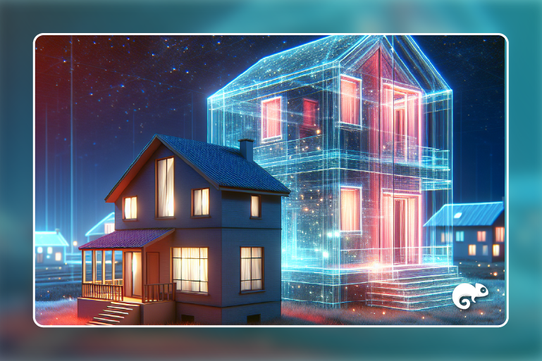 a house reflected like a hologram.