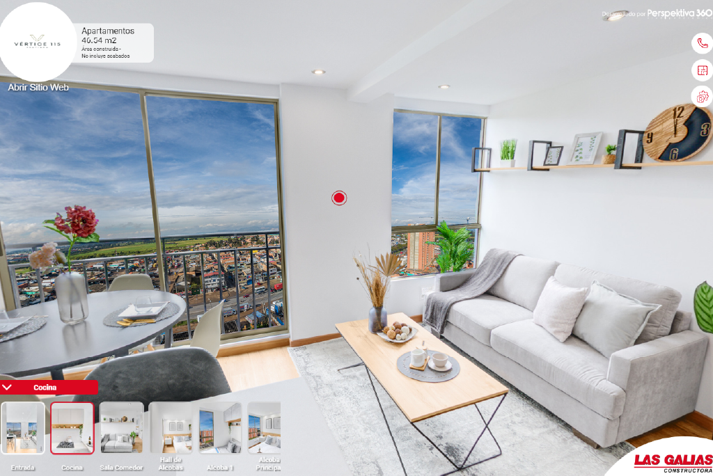 Vista de una sala comedor de un apartamento a través de un recorrido virtual