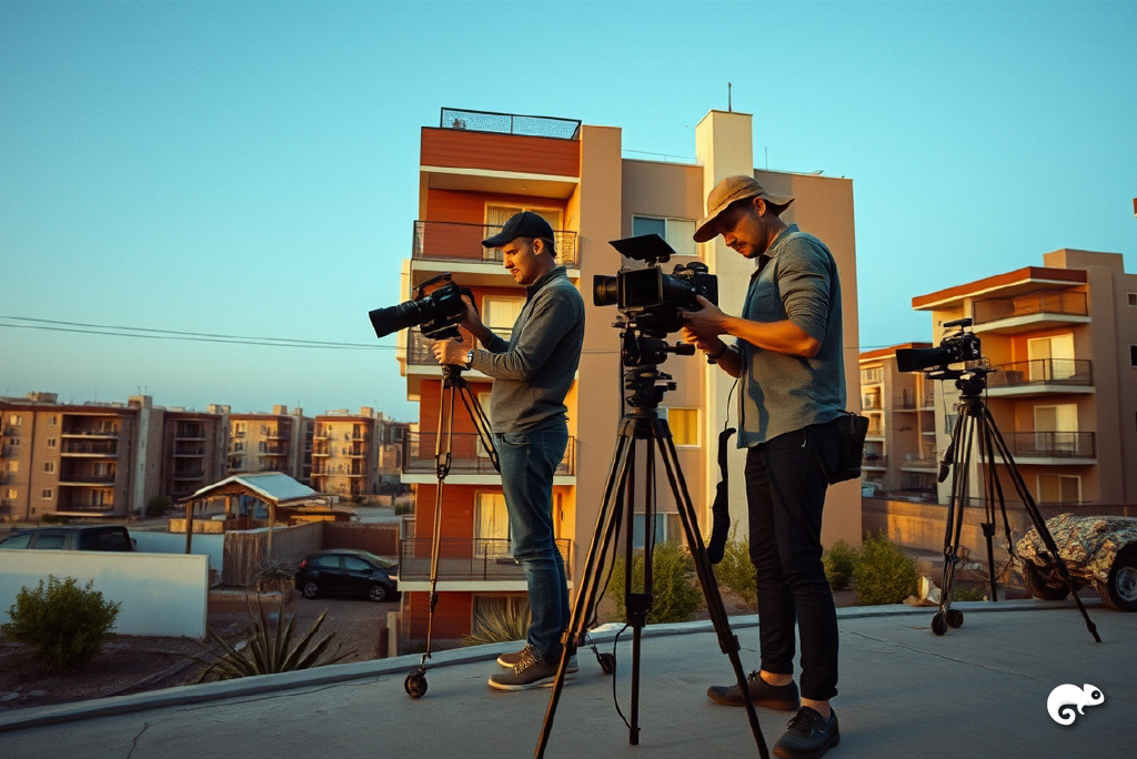 Dos fotogramos usando camaras para sacar panorámicas